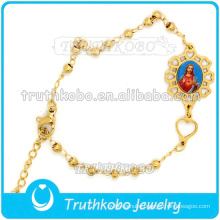 Wholesale Religious Charm Christ Medal Bracelet Stainless Steel Gold Bracelet St.Holy Image Women Bracelet